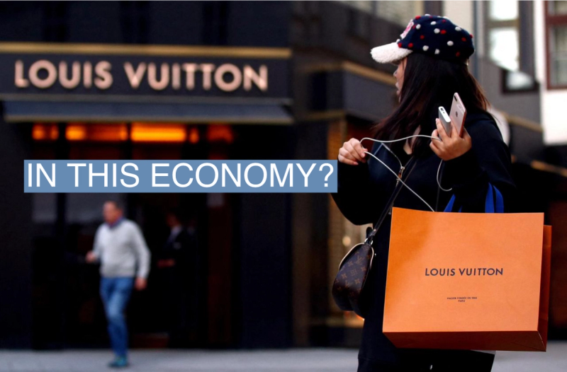  A woman with a Louis Vuitton-branded shopping bag in Vienna.