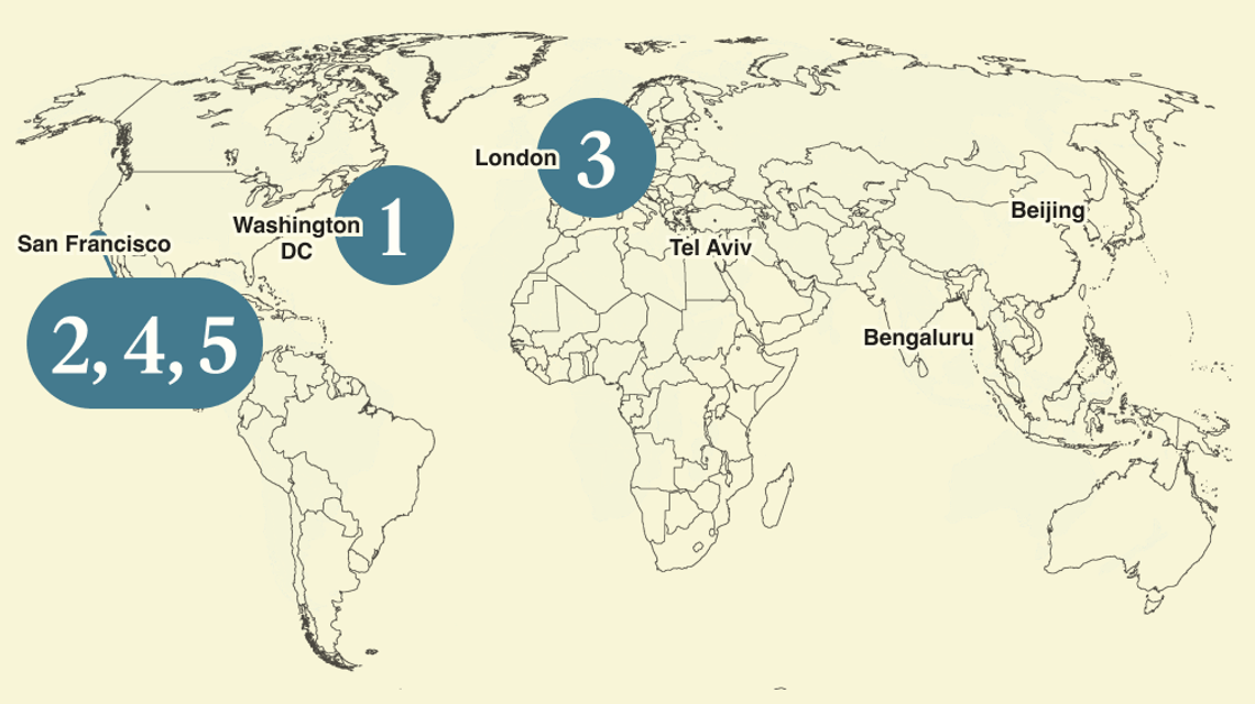A numbered map of the world.