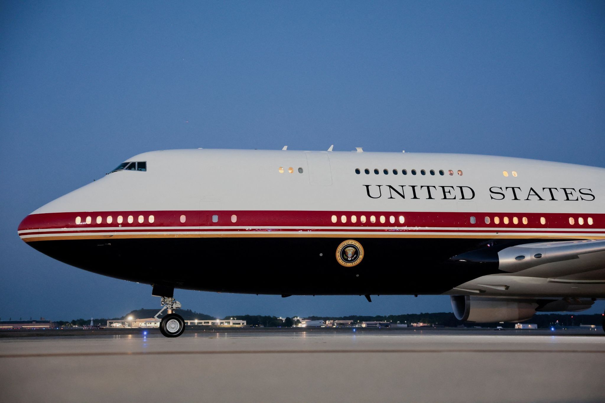 The new Air Force One, a plane gifted by the Qatari government, stands on the tarmac, at Joint Base Andrews, Maryland.