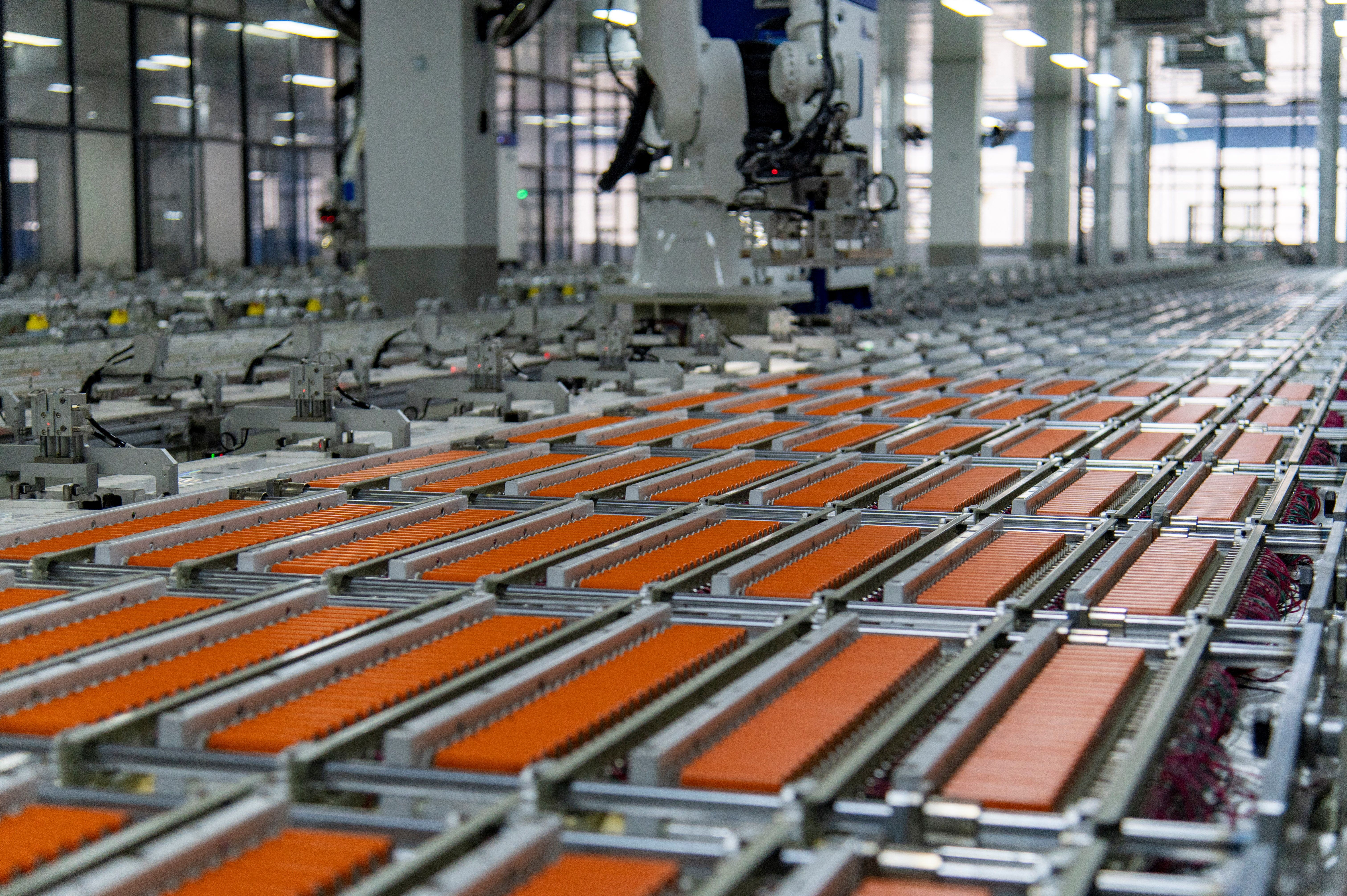 An automated lithium-ion battery production line.