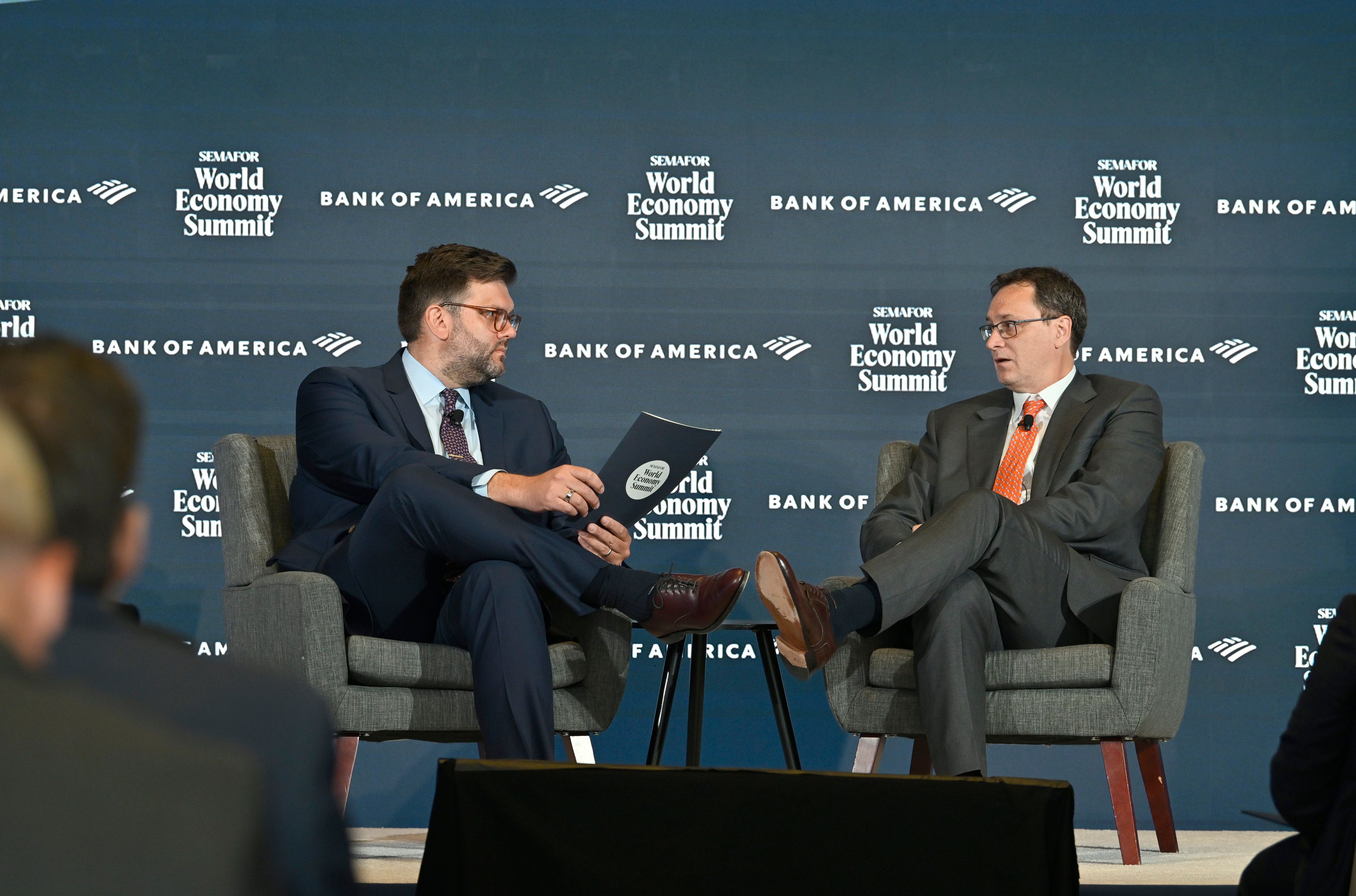 Semafor’s Bennett Richardson on stage with Claudio Irigoyen. 