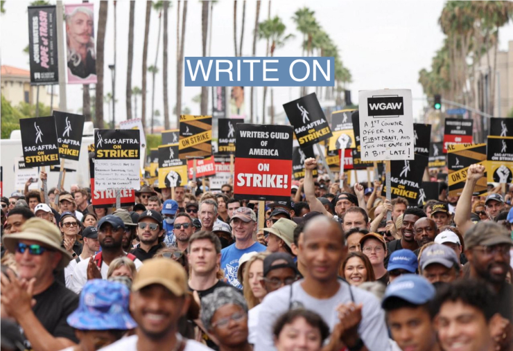 SAG-AFTRA actors and Writers Guild of America (WGA) writers rally during their ongoing strike, in Los Angeles, California, U.S. September 13, 2023.