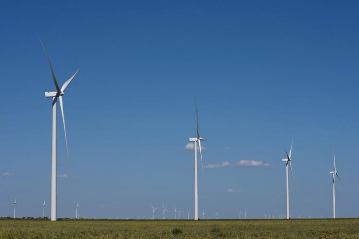 Wind turbines on a farm in Texas.