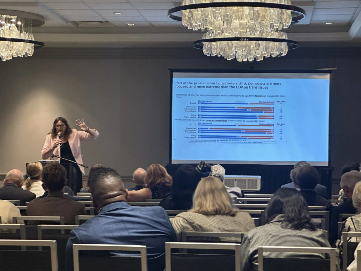 Leigh Finke speaks at the DNC meeting.