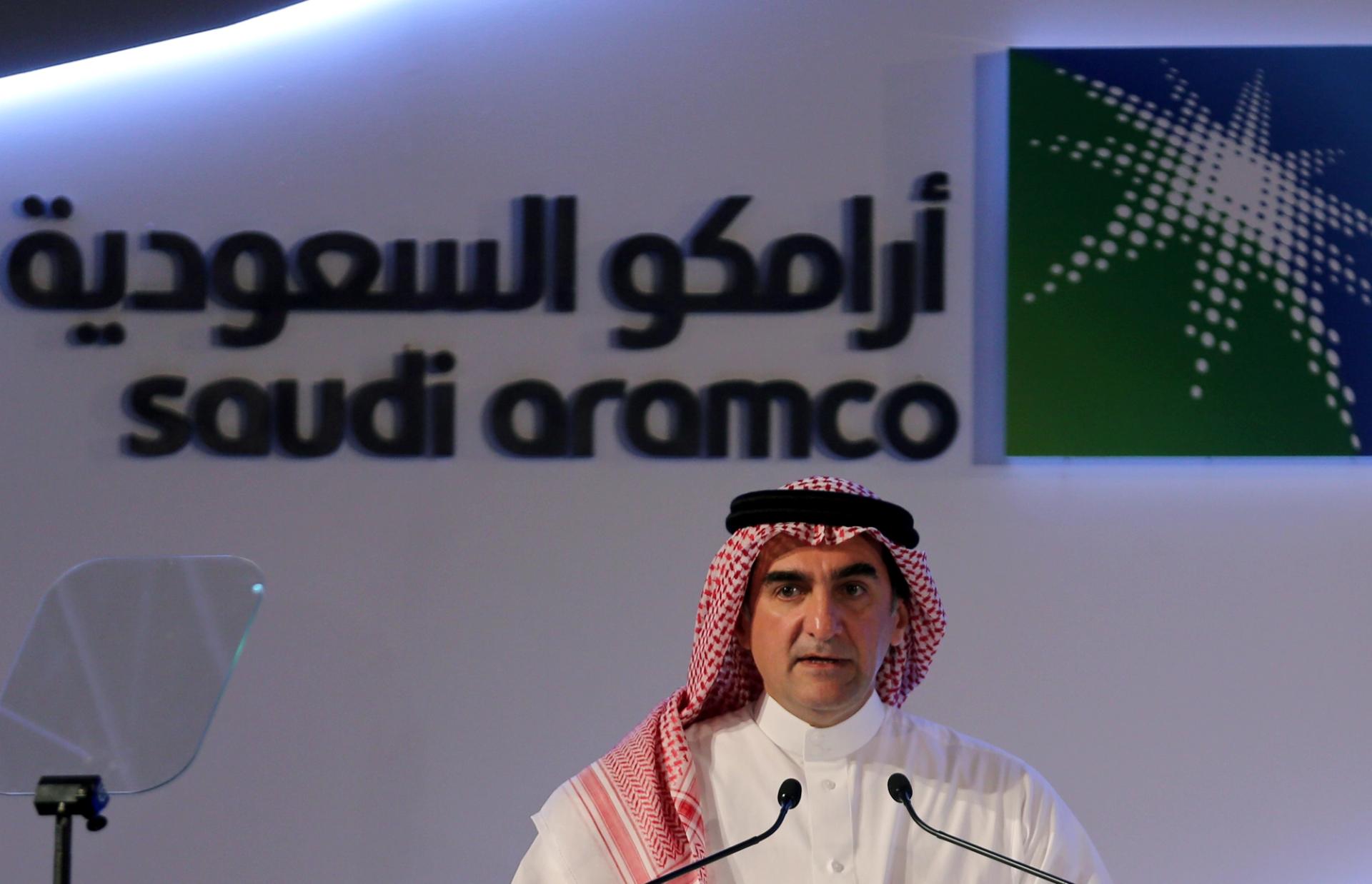 Yasser al-Rumayyan, Saudi Aramco’s chairman, speaks during a news conference in 2019.