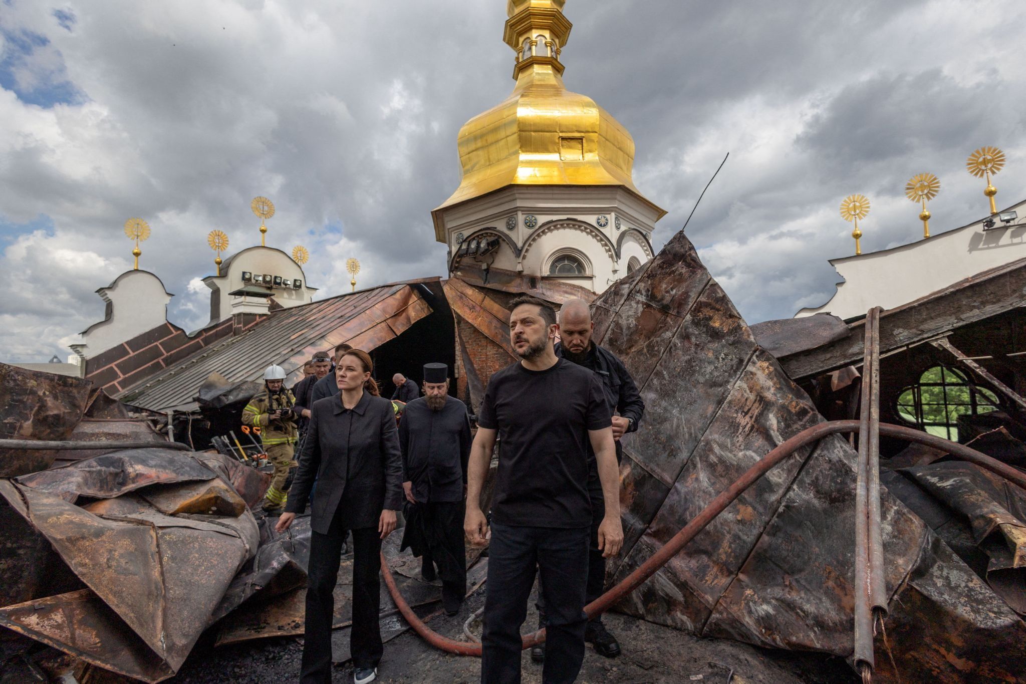 Zelenskyy at the site of the attacks. 