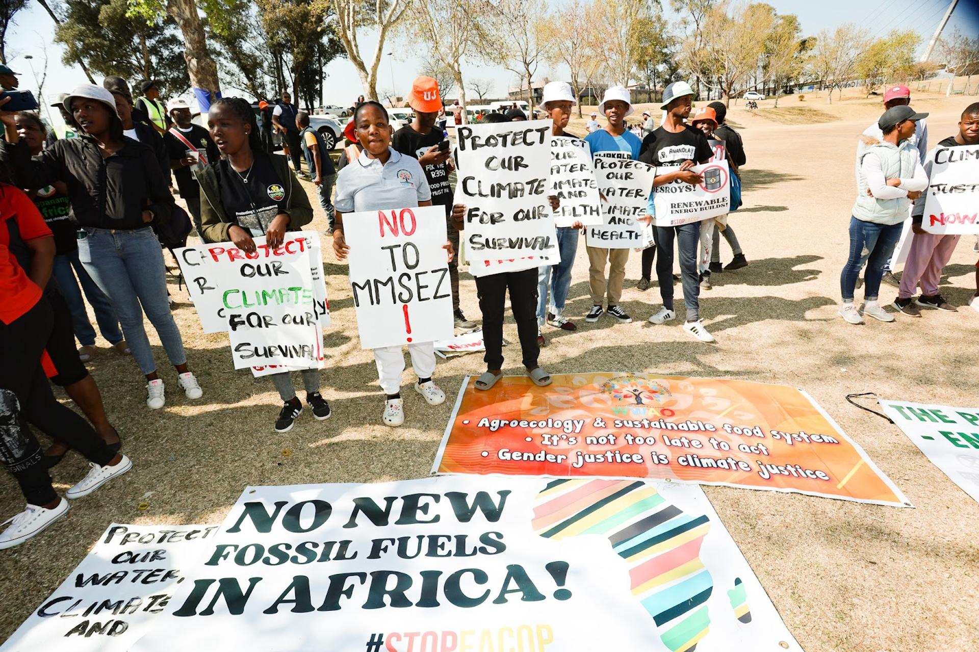 Demonstrators gathered with placards during a protest march
