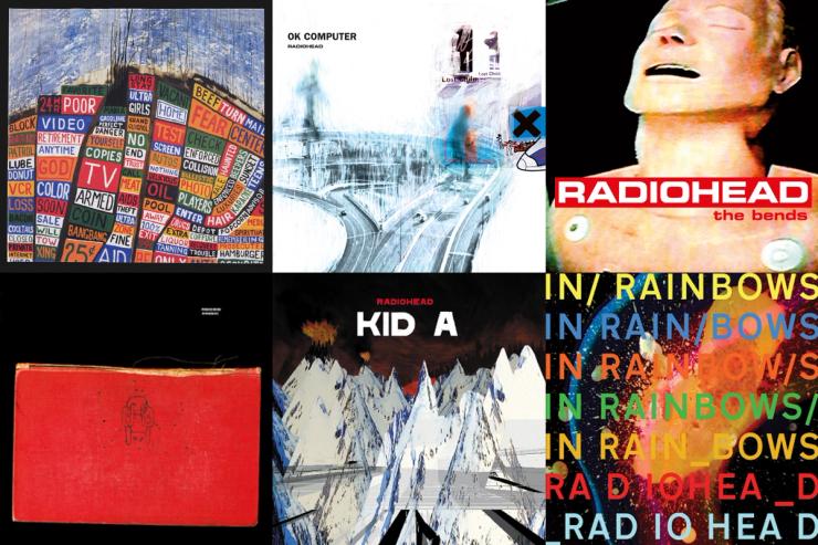Six Radiohead album covers.