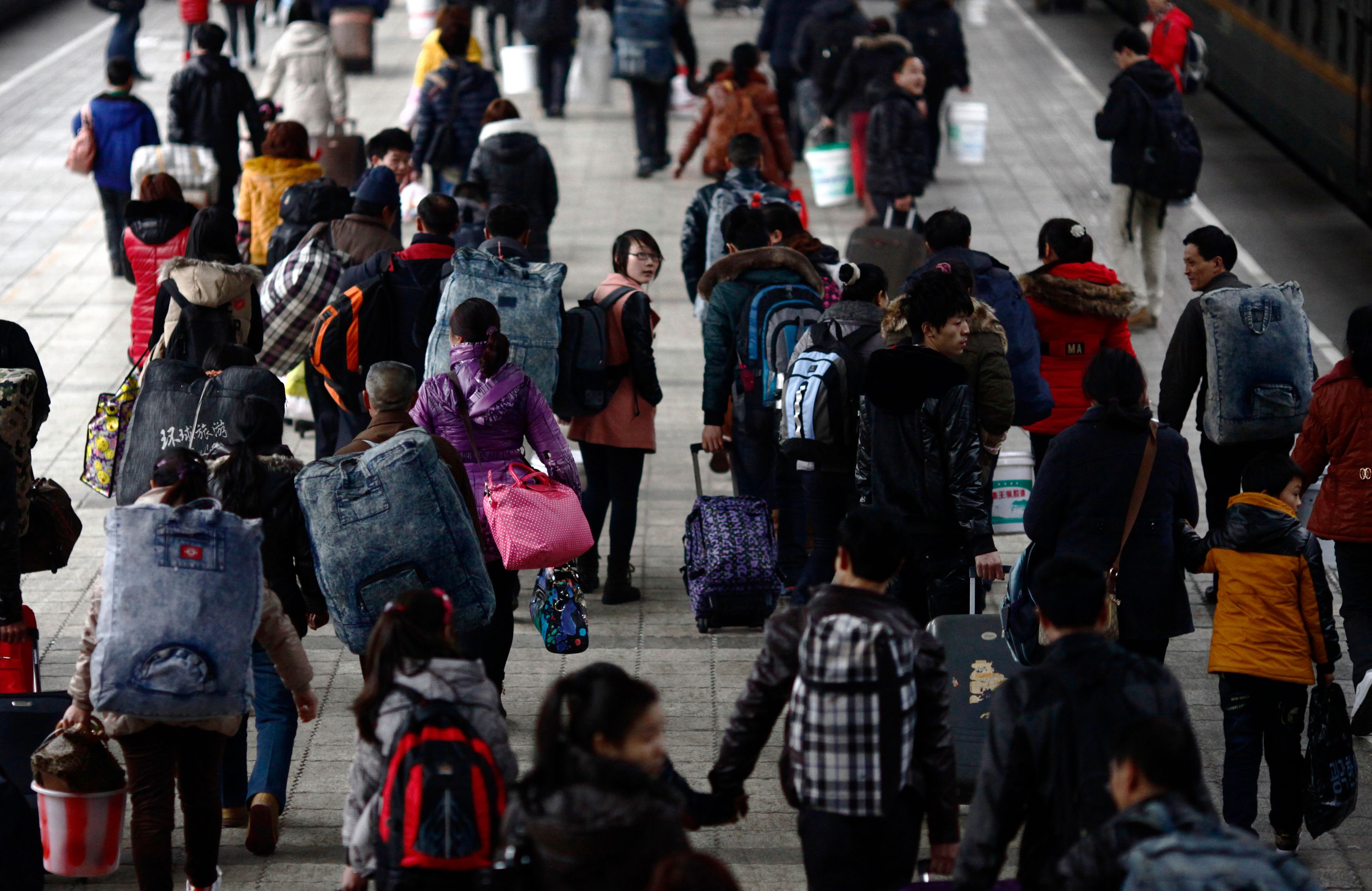 A crowded Chinese train station
