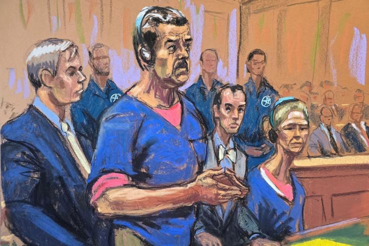 A courtroom sketch of NicolĂĄs Maduro.