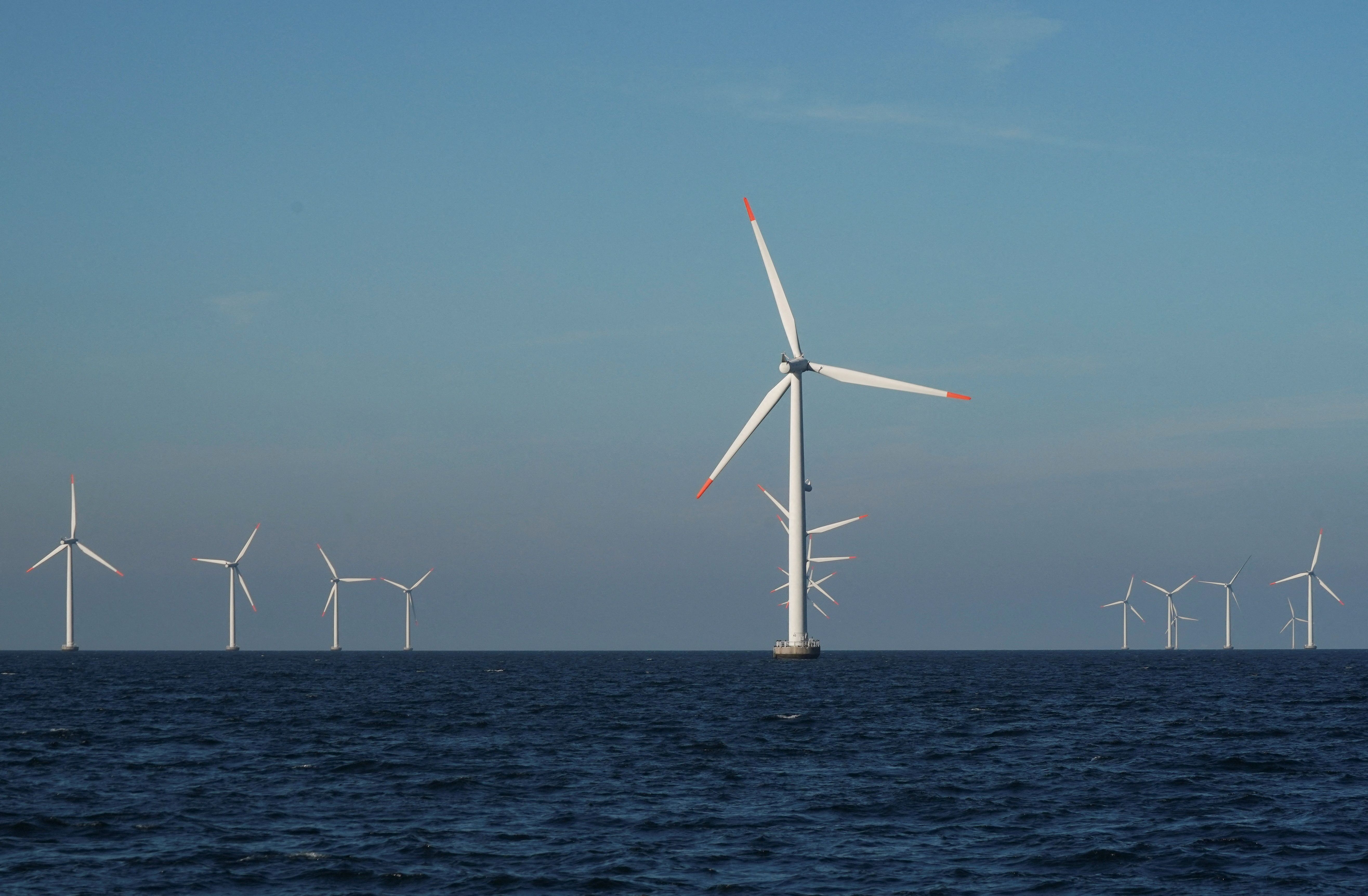 A view of the turbines at Orsted’s offshore wind farm near Nysted, Denmark.