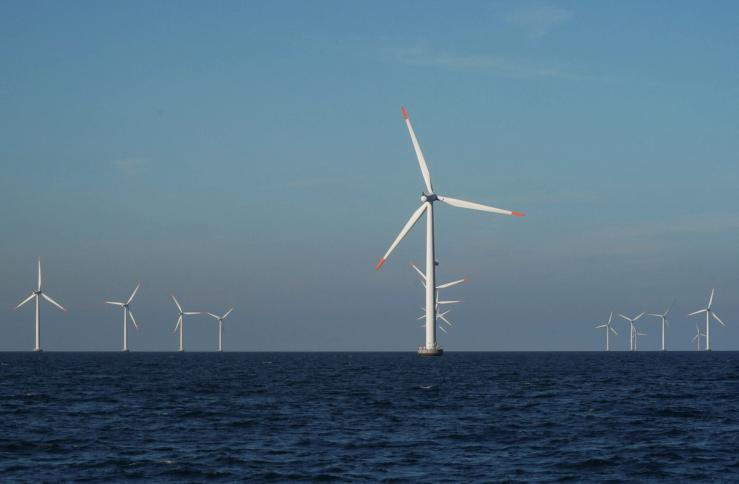 A view of the turbines at Orsted’s offshore wind farm near Nysted, Denmark.