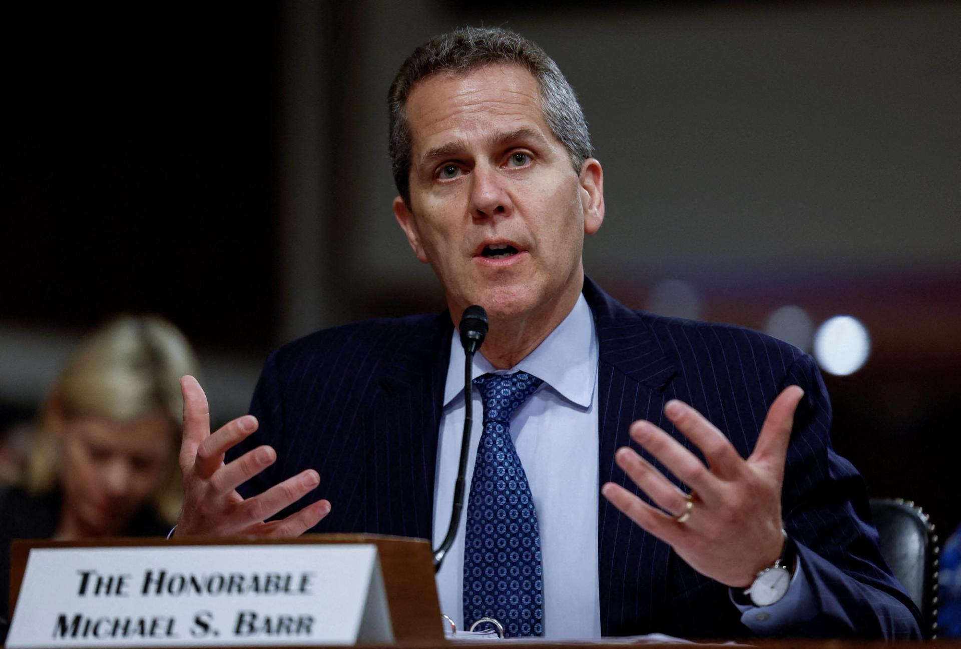 Fed’s Michael Barr testifies before a Senate Banking Committee on May 18, 2023.