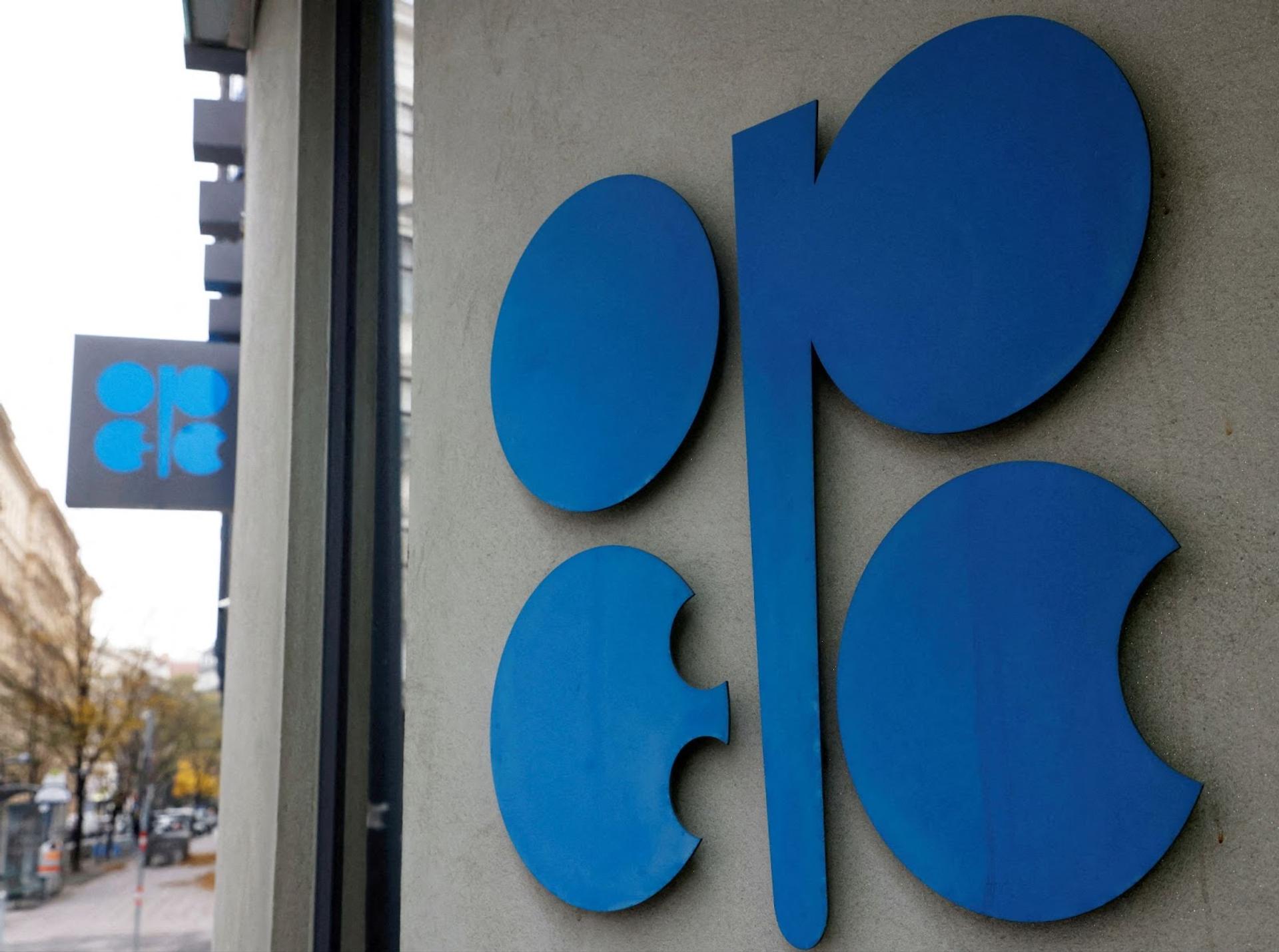 A view of the logo of the Organization of the Petroleum Exporting Countries (OPEC) outside their headquarters in Vienna, Austria
