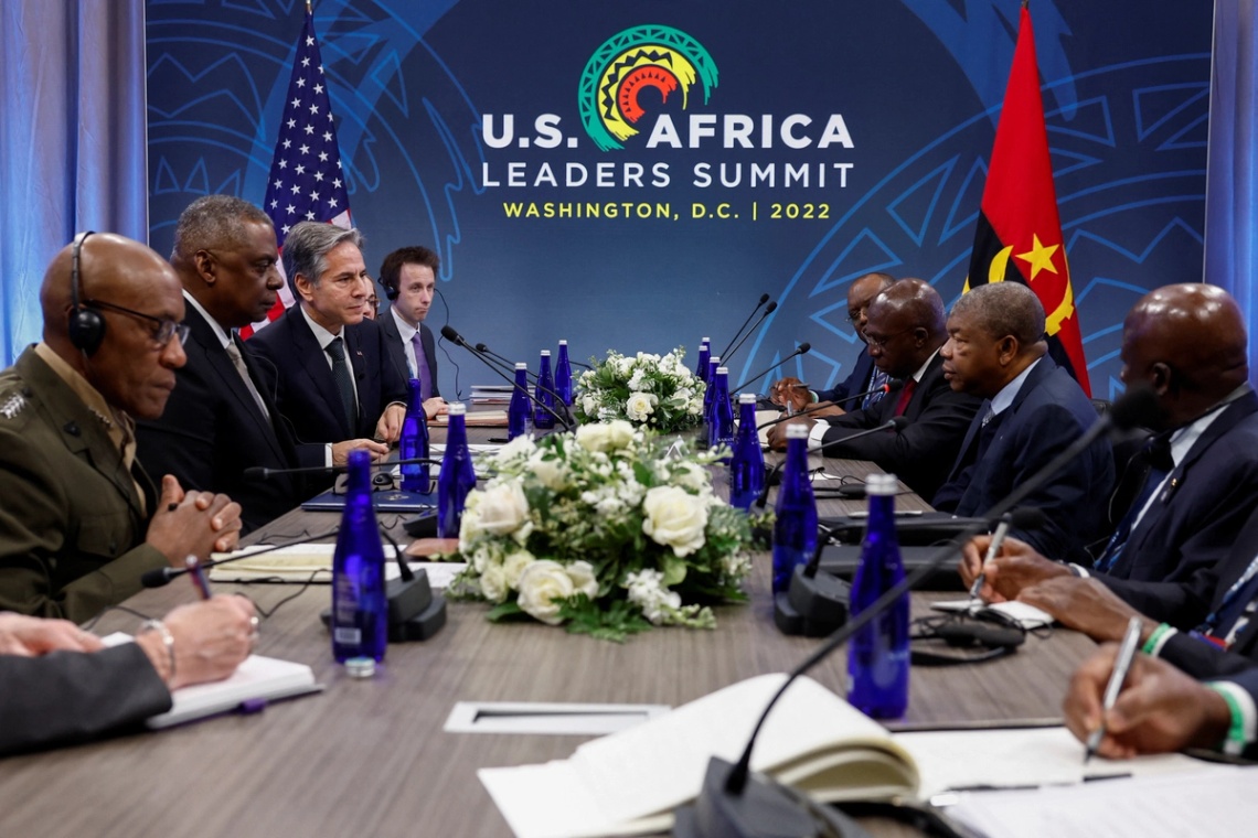 U.S. Secretary of State Antony Blinken and U.S. Defense Secretary Lloyd Austin meet with Angolan President Joao Lourenco during the U.S.-Africa Leaders Summit 2022 in Washington, U.S., December 13, 2022. 