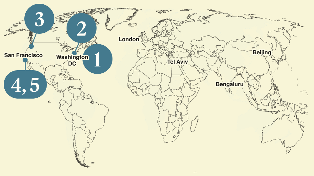 A numbered map of the world.