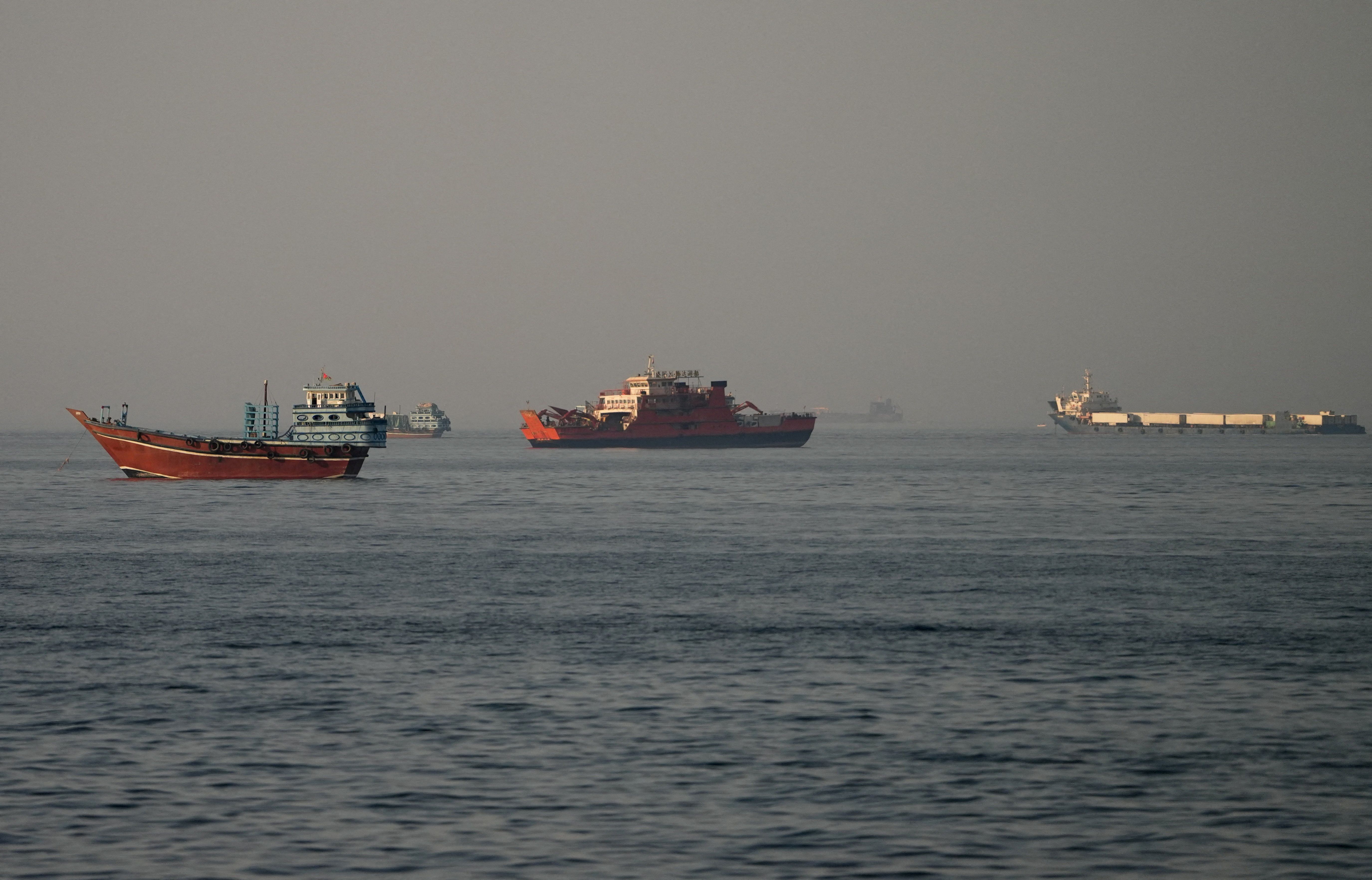 Vessels at the Strait of Hormuz, as seen from Musandam, Oman.