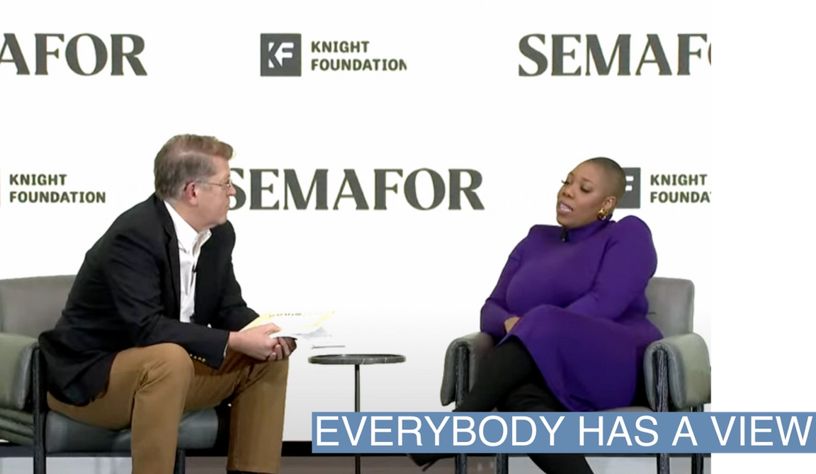 Semafor Editor at Large Steve Clemons interviews MSNBC host Symone Sanders at a Semafor live event on Nov. 18.