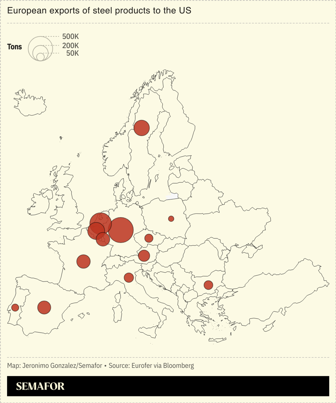 A map showing European steel exports to the US.