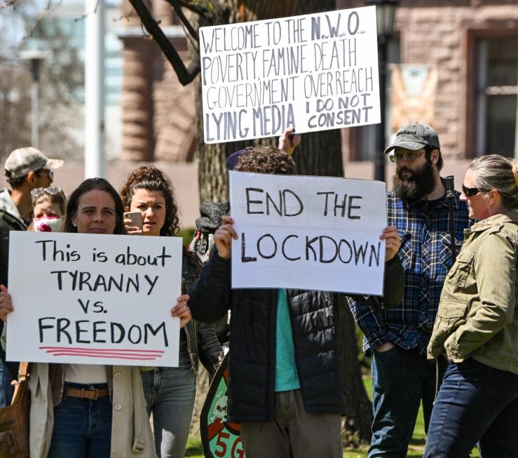 Anti-lockdown protesters stage a demonstration in Canada, April 2020.
