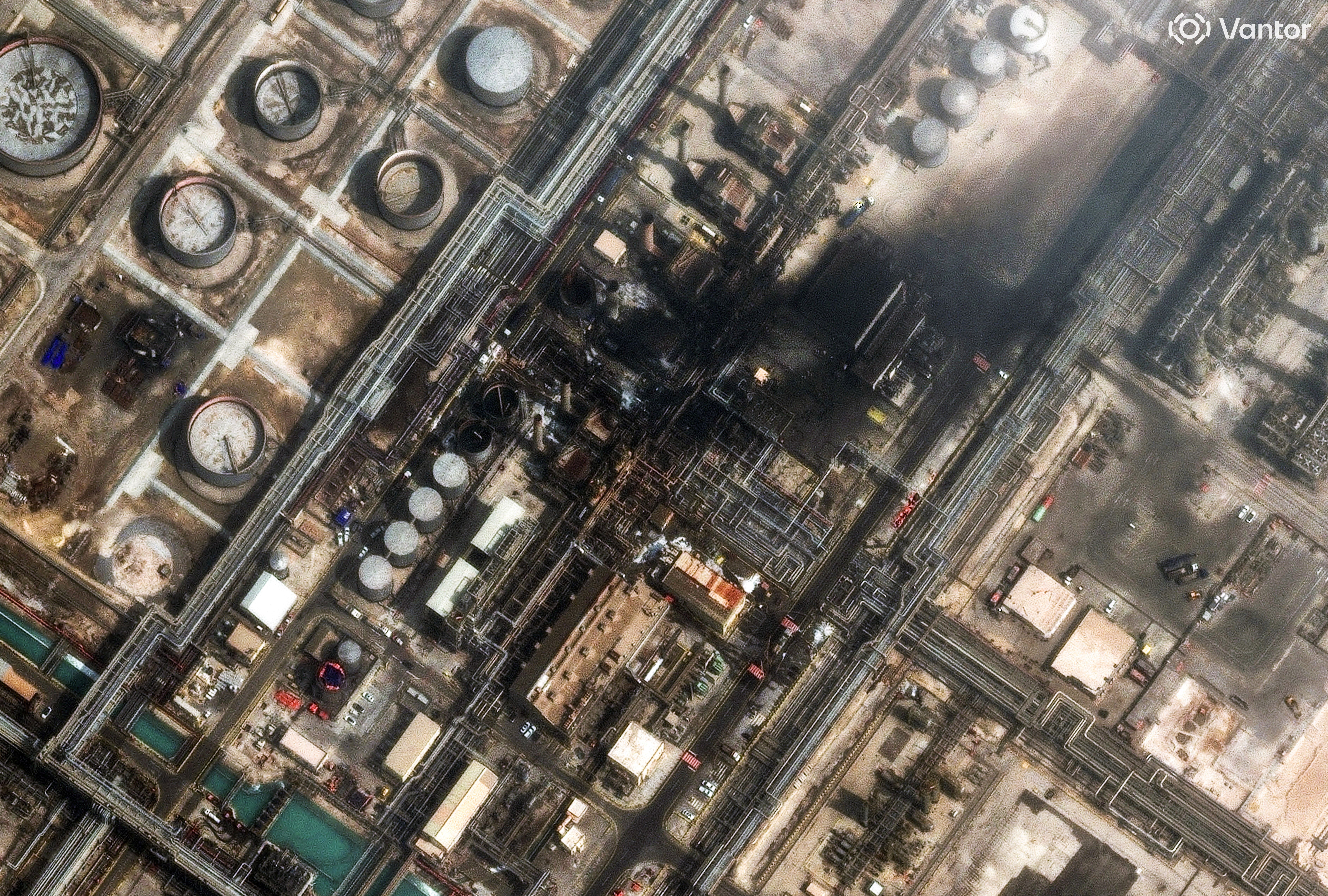 Ras Tanura oil refinery in Saudi Arabia after a drone attack.