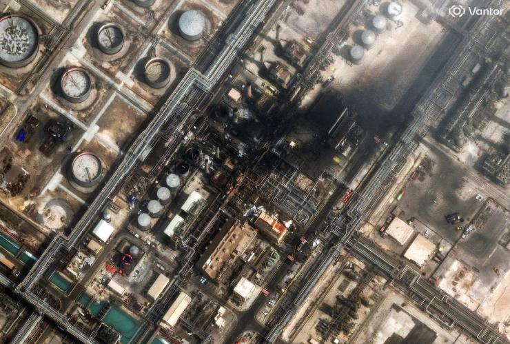 Ras Tanura oil refinery in Saudi Arabia after a drone attack.