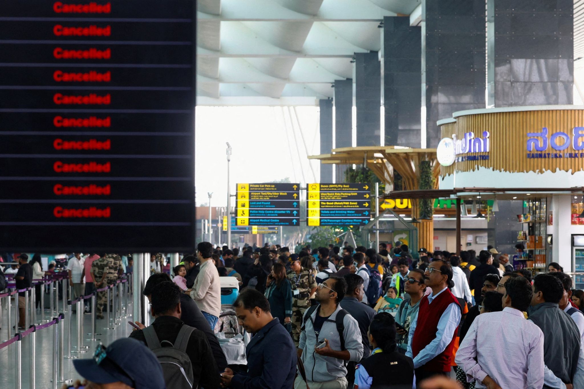 Travelers packed into the airport at Bengaluru