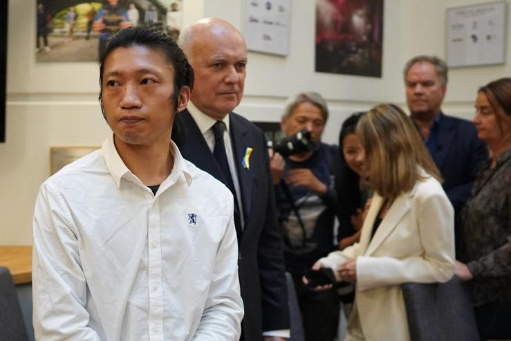 Bob Chan, the Hong Kong protester allegedly assaulted at the Chinese consulate in Manchester at a press conference in London on October 19, 2022