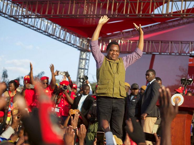 Zambia’s President Hakainde Hichilema greets supporters