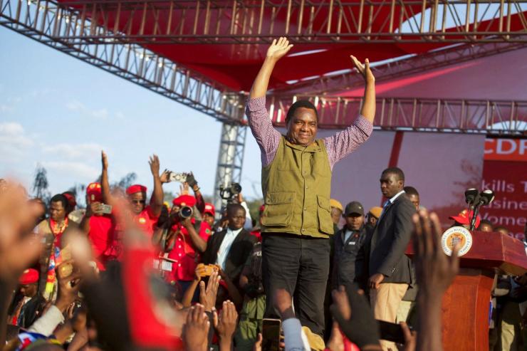 Zambia’s President Hakainde Hichilema greets supporters