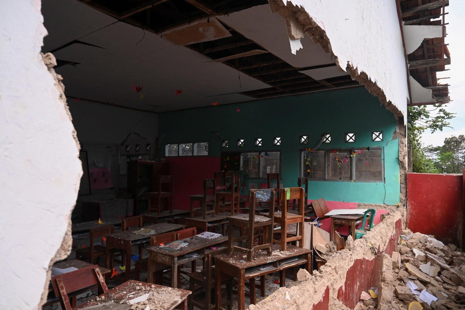 A view of a damaged classroom following an earthquake in Cianjur, West Java province, Indonesia, November 21, 2022.