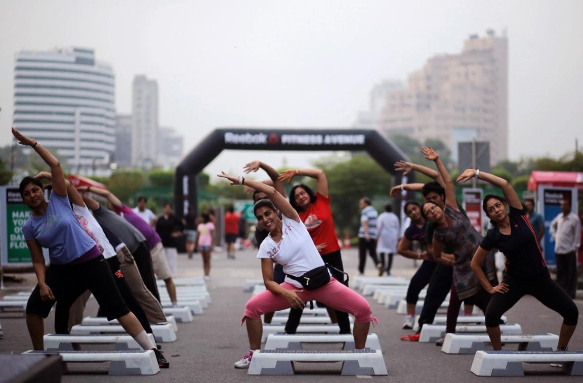 People at a fitness event in New Delhi, India.