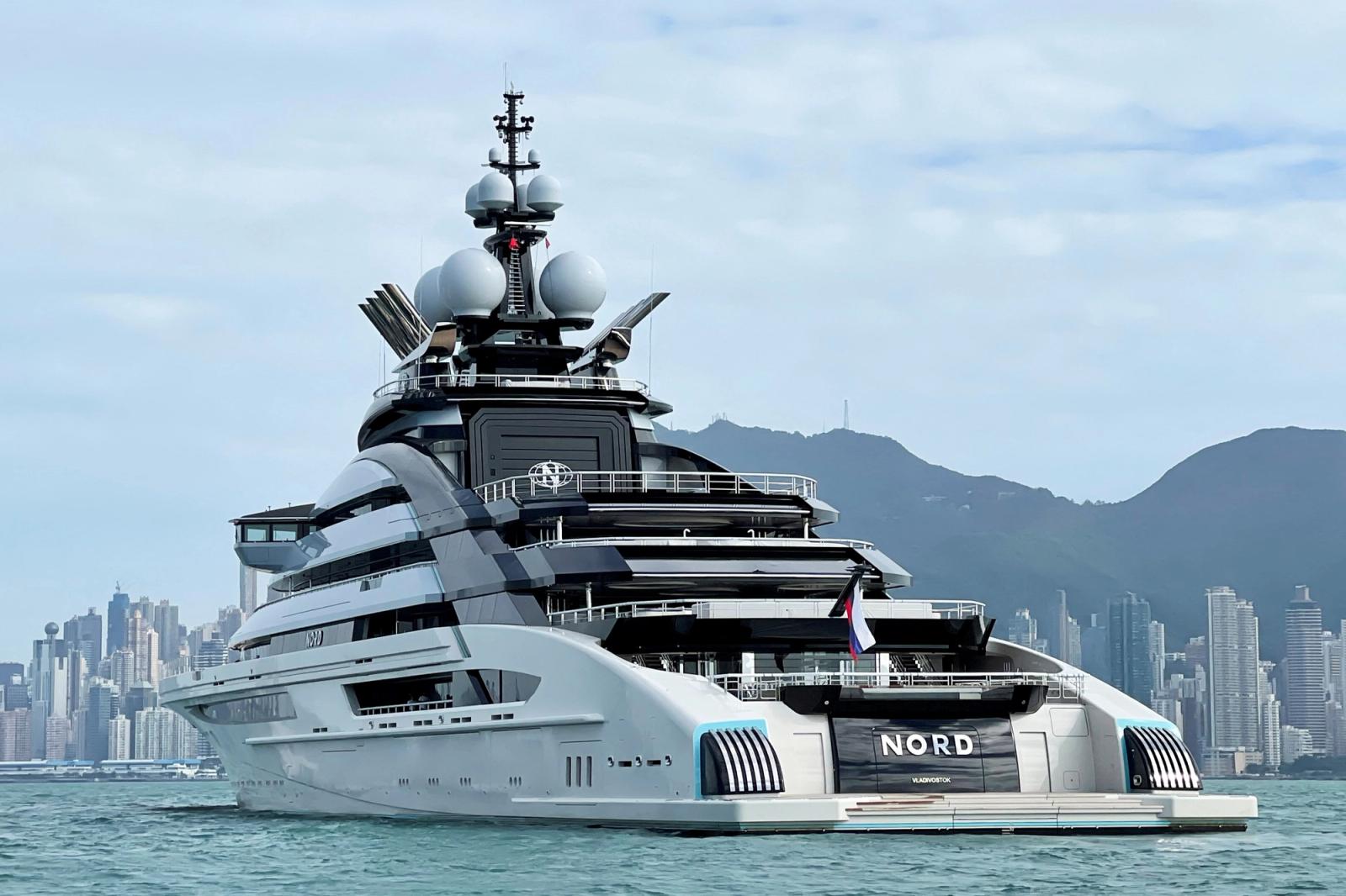 The 465-foot superyacht "Nord", reportedly owned by sanctioned Russian oligarch Alexei Mordashov is seen in Hong Kong, China, October 20, 2022.