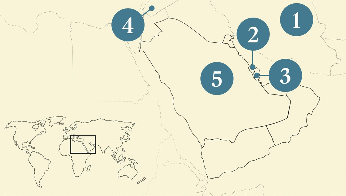 A numbered map of the Gulf.