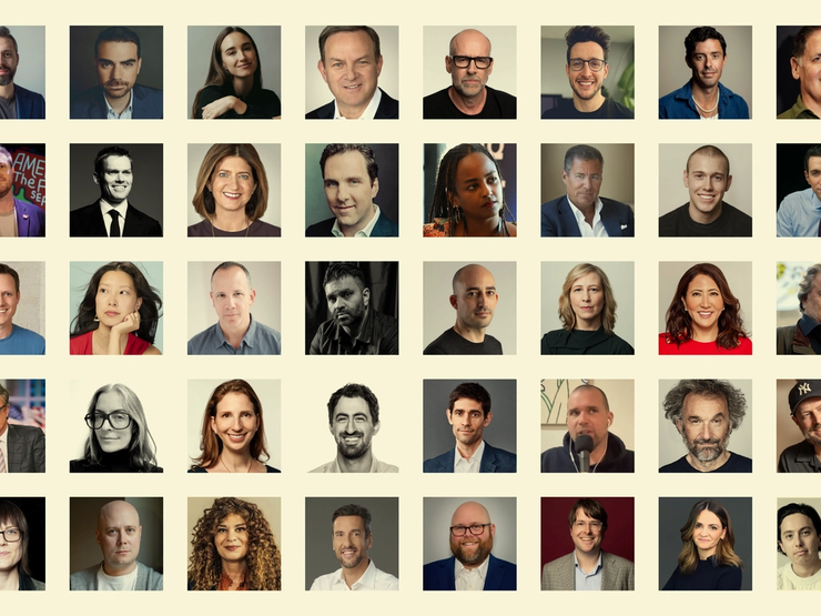 A composite of many journalists’ headshots