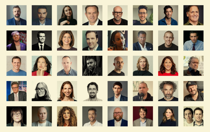 A composite of many journalists’ headshots