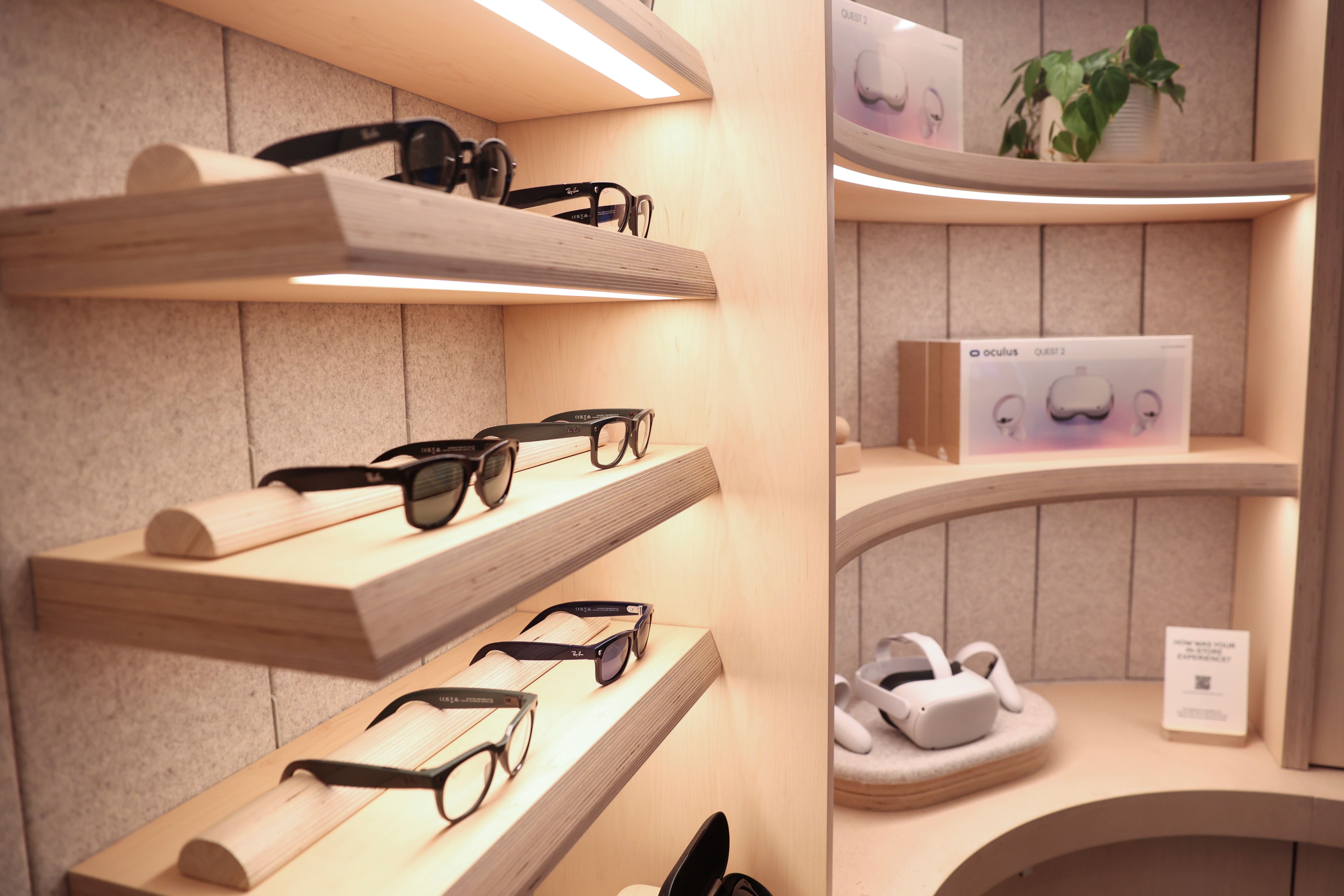 A row of smart glasses on a store shelf