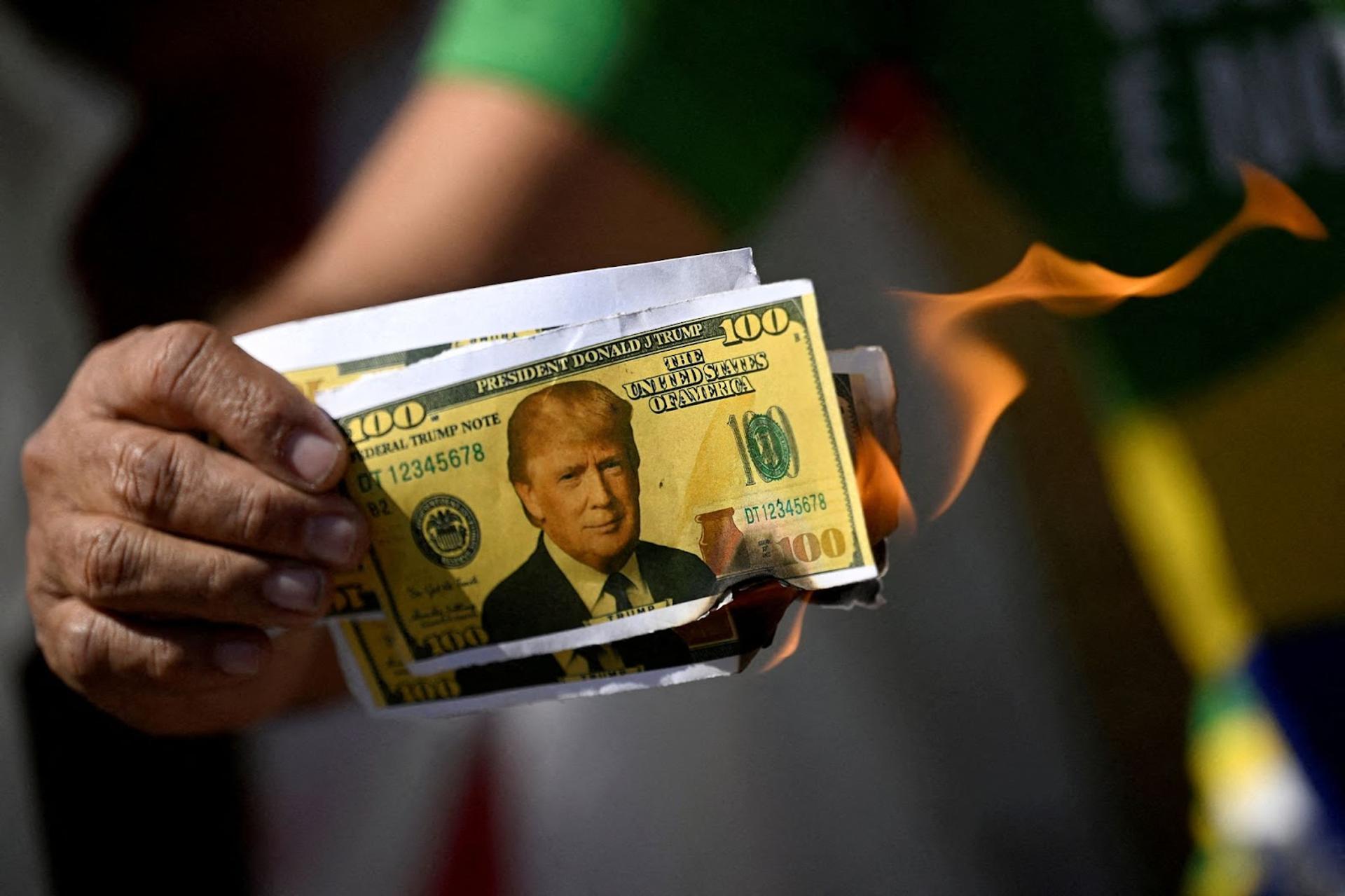 An anti-tariff protest in Brasilia, Brazil