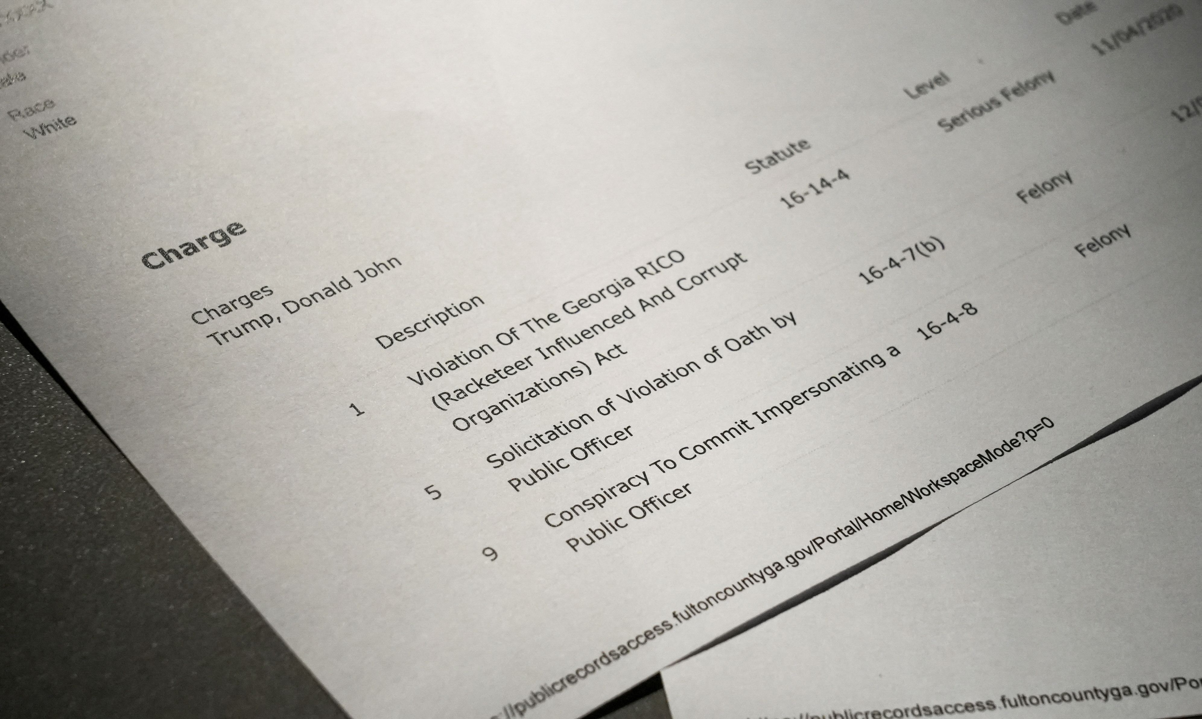 The “fictitious” document that showed the potential charges against Trump.