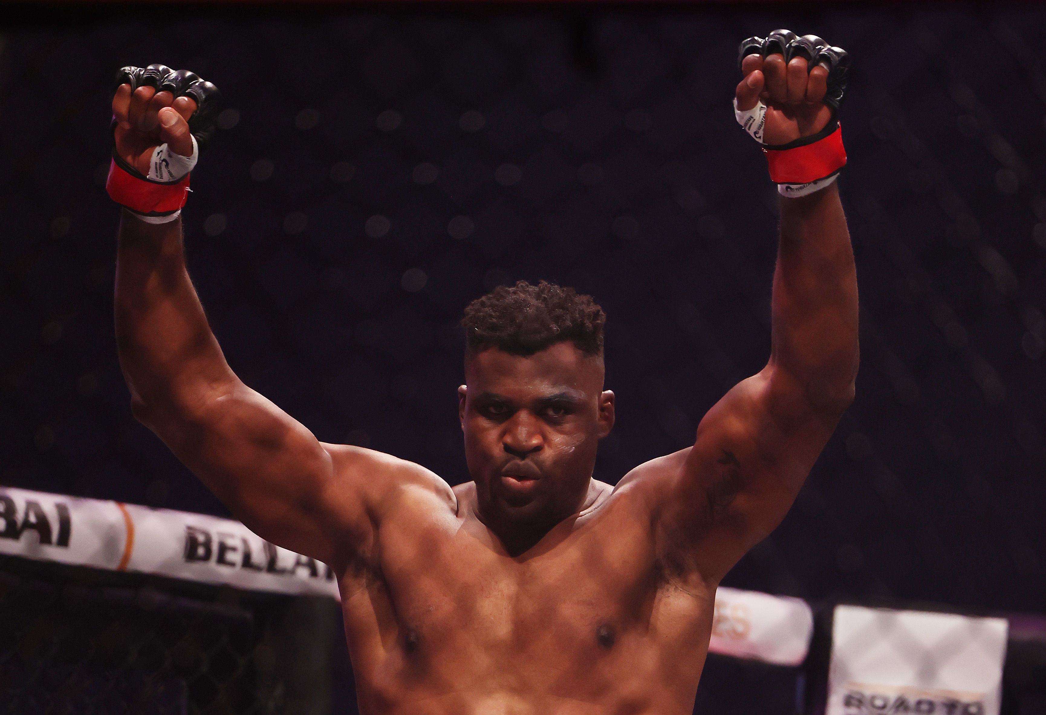 Francis Ngannou enters the arena ahead of the Heavyweight World Title fight as part of the PFL Super Fights: Battle of the Giants on October 19, 2024 in Saudi Arabia.