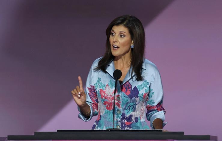 Former Republican presidential contender Nikki Haley speaks on Day 2 of the Republican National Convention.