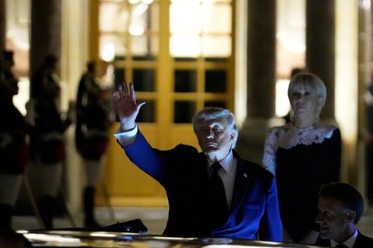 Trump leaving Versailles last night.