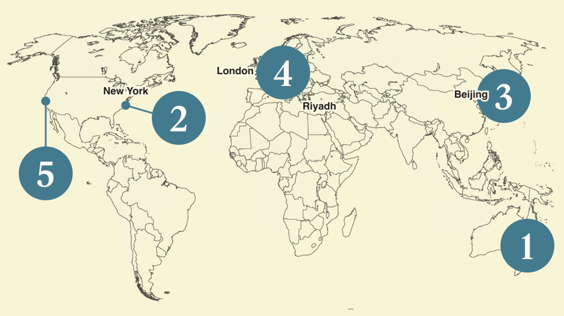 A numbered map of the world.