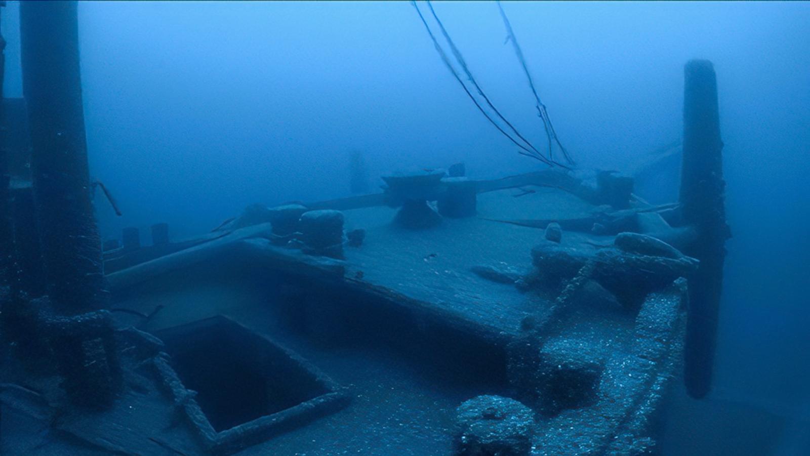 An underwater image of the Ironton, located in 2019 in Lake Huron's shipwreck alley.
