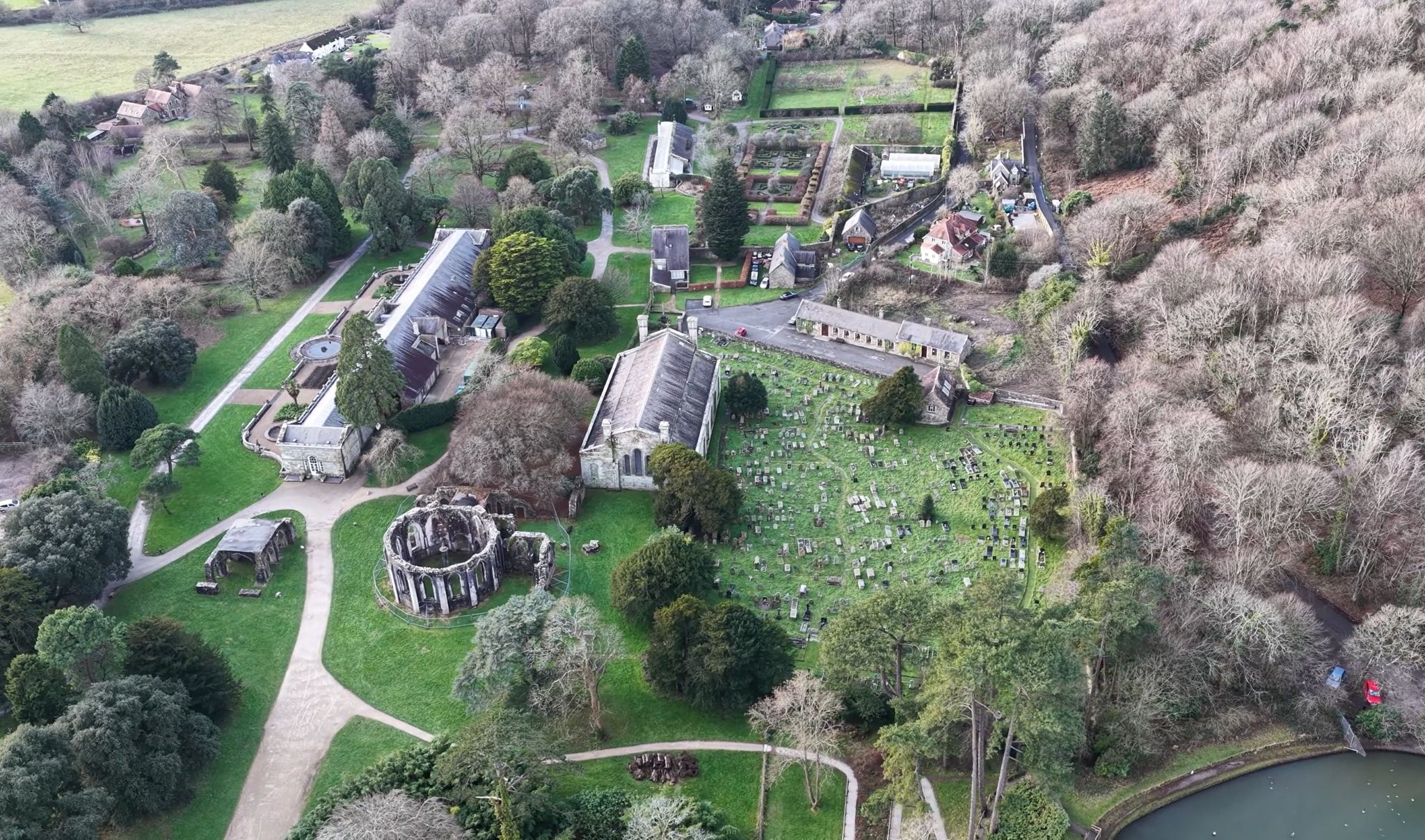 Overhead view of Welsh deer park where Roman villa was discovered