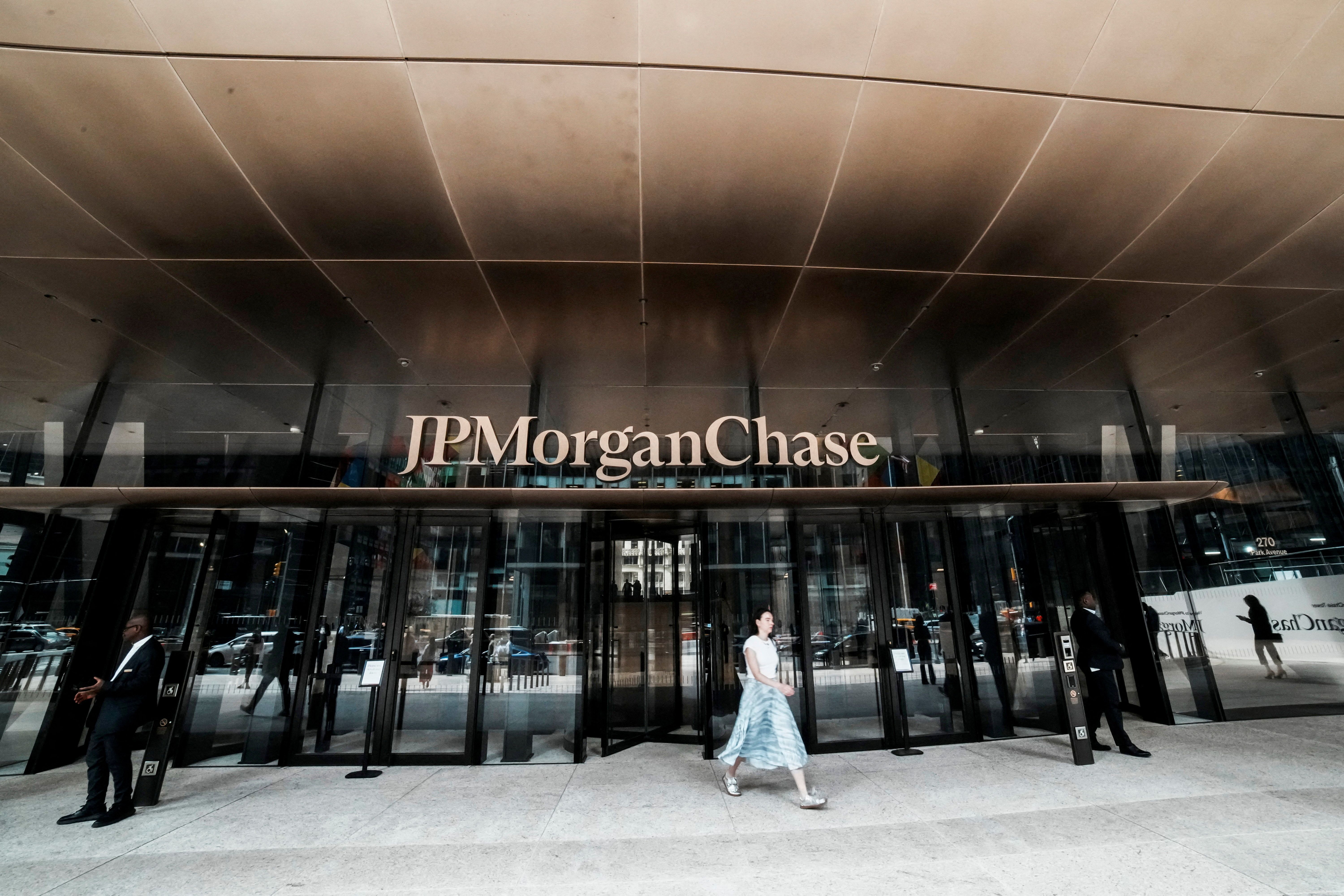 People exit the JPMorgan Chase & Co., headquarters in New York City, U.S.