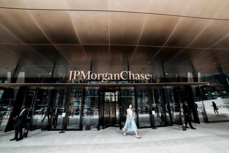 People exit the JPMorgan Chase & Co., headquarters in New York City, U.S.