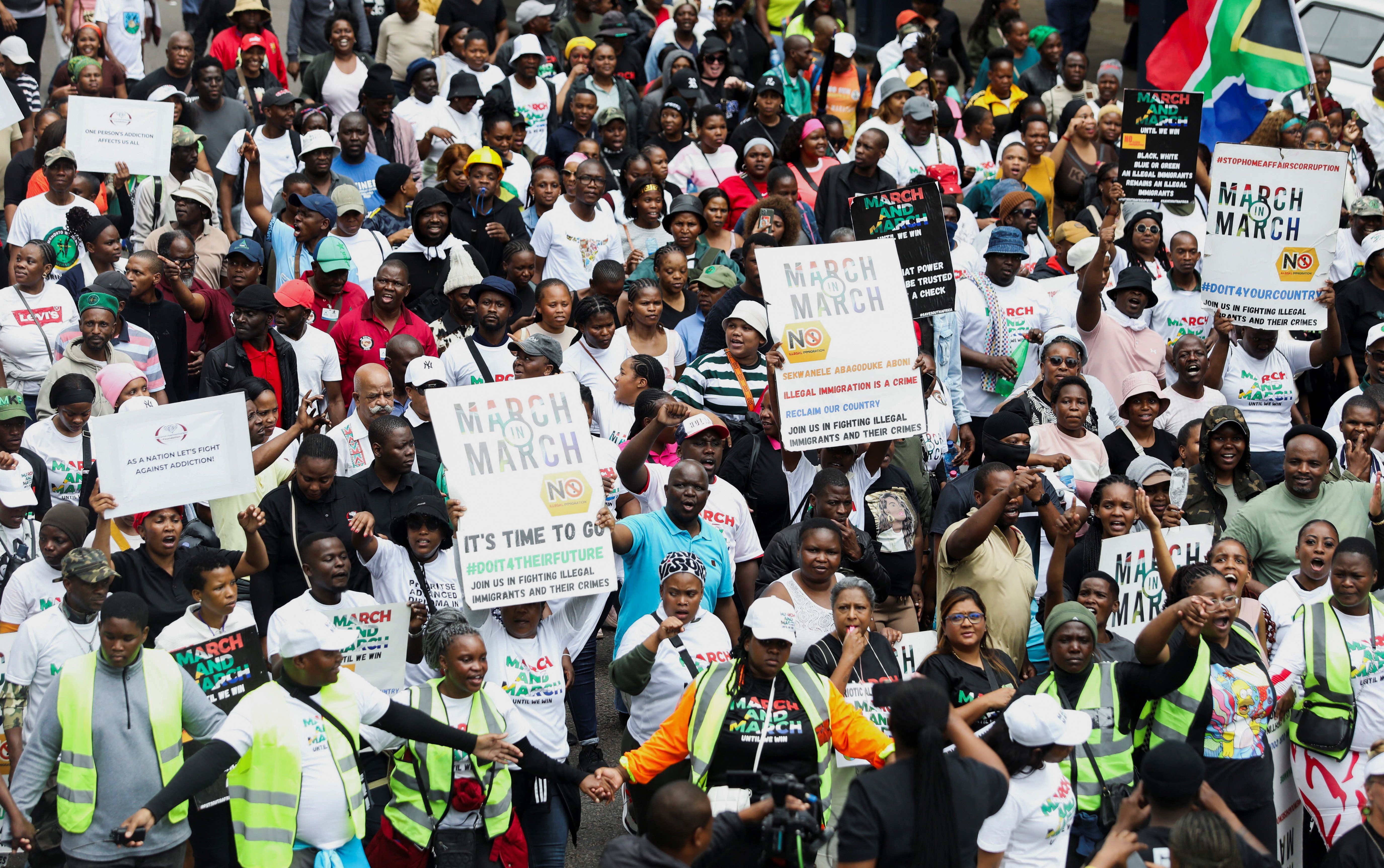 Protesters take part in an anti-illegal-immigration calling for tighter border controls.
