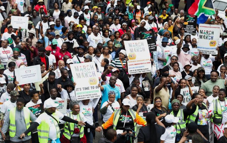 Protesters take part in an anti-illegal-immigration calling for tighter border controls.