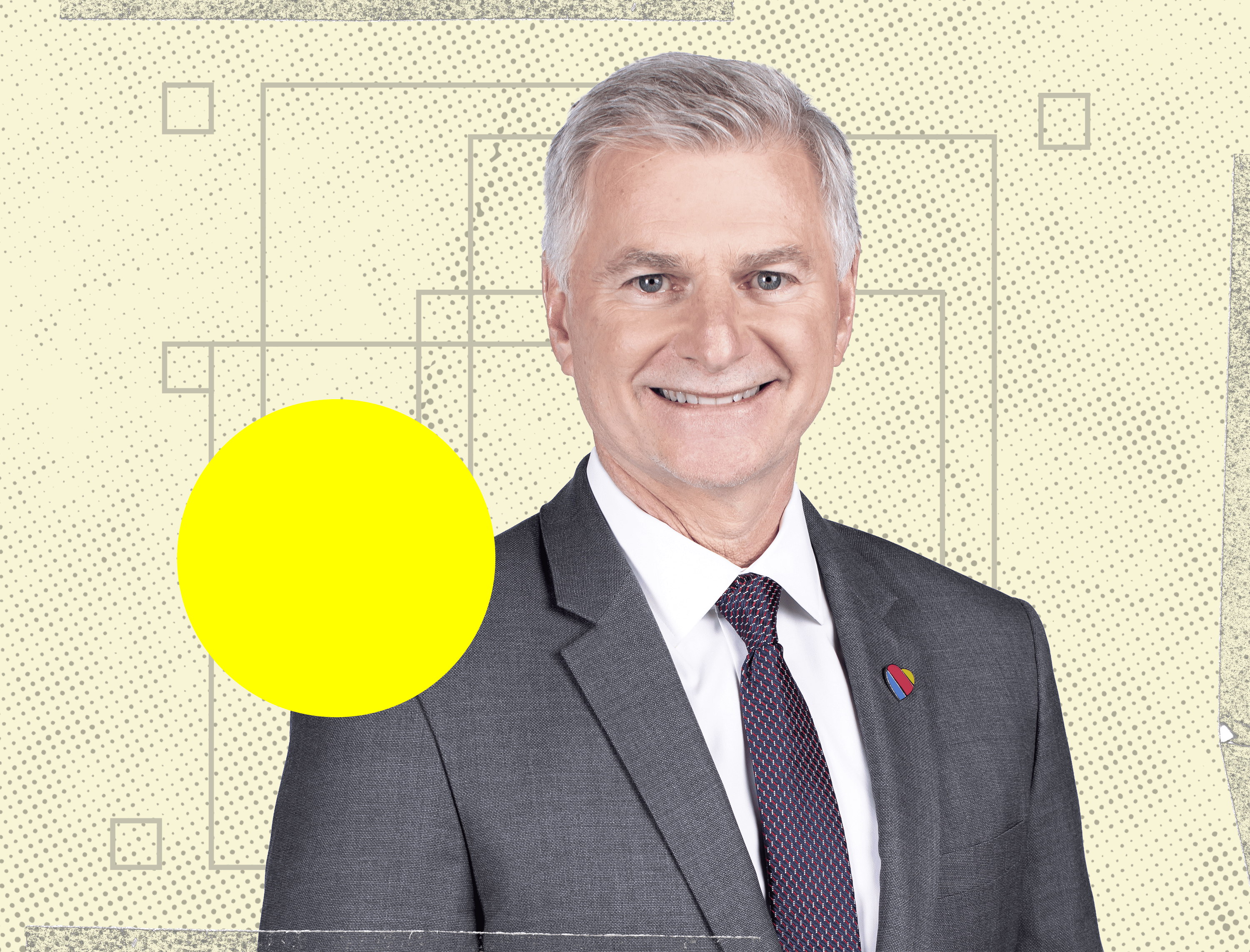 A graphic showing Southwest Airlines CEO Bob Jordan.